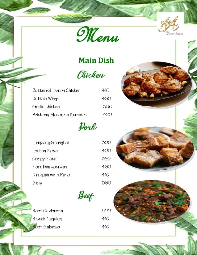 A&A Garden Suites - Menu 1