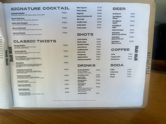Inflatable Island Beach Club - Menu 3